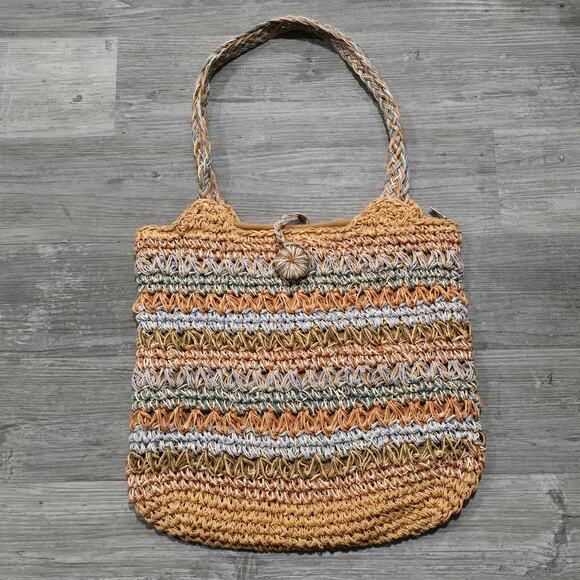 Sun 'N' Sand Straw Woven Shoulder Bag Zip Closure Multi Color Purse - Picture 7 of 7
